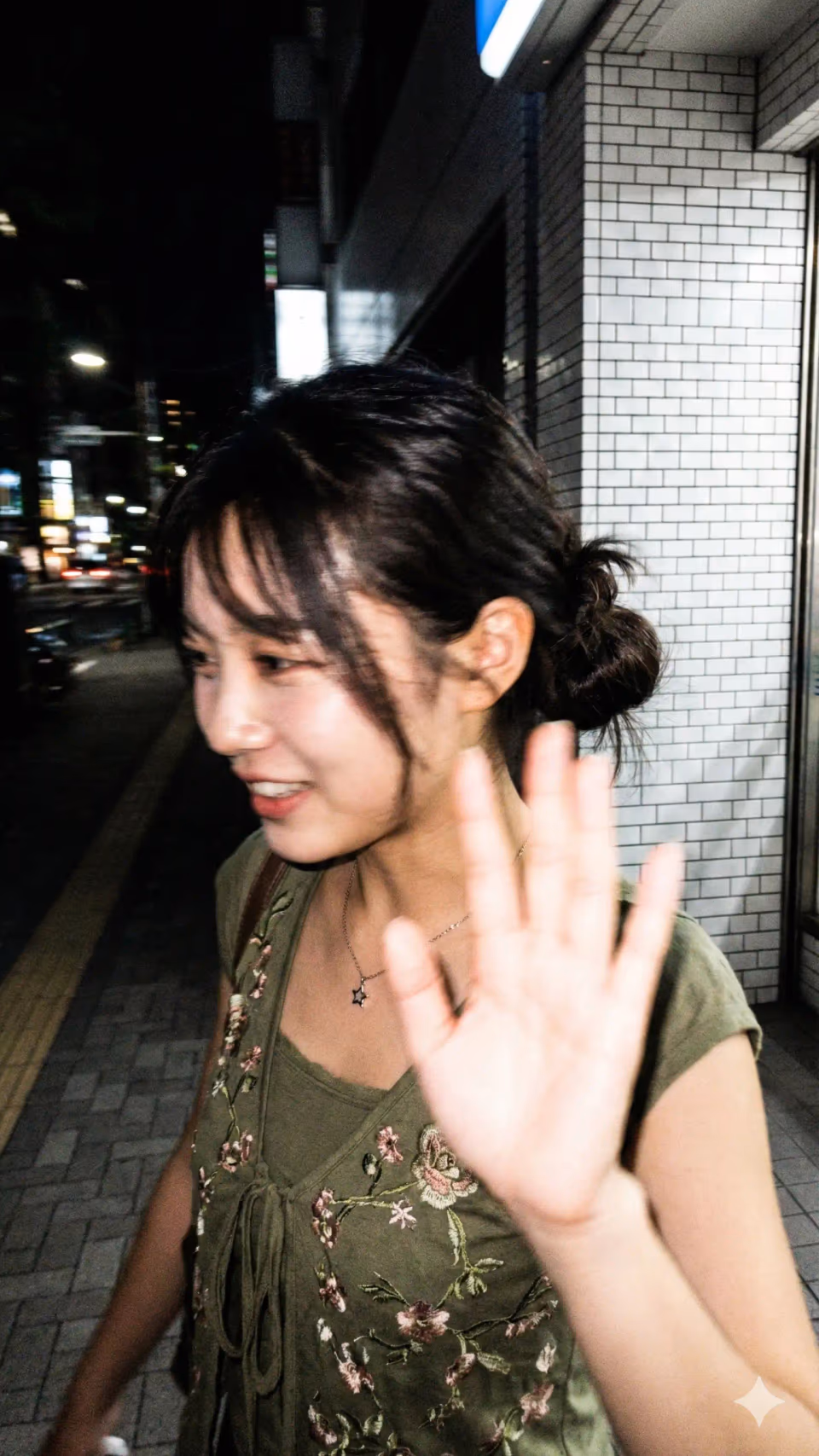 Candid Smartphone Photo of Girl on Tokyo Street at Night